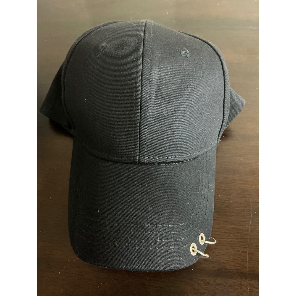 Black Baseball Cap Men's One Size With Metal Rings‎ Adjustable Strap Back Hat